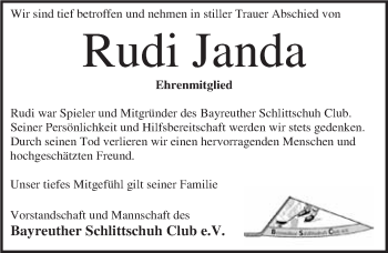 Anzeige von Rudi Janda von Nordbayerischer Kurier