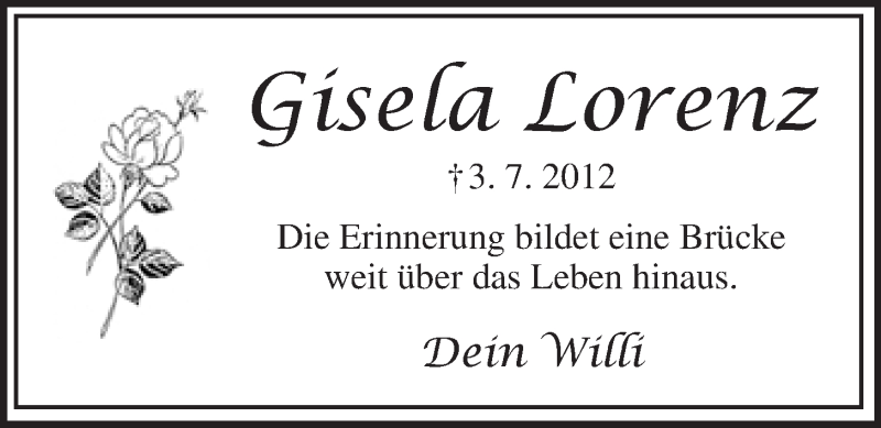 Traueranzeige für Gisela Lorenz vom 03.07.2015 aus Nordbayerischer Kurier