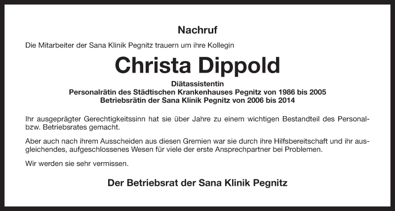  Traueranzeige für Christa Dippold vom 05.03.2015 aus Nordbayerischer Kurier