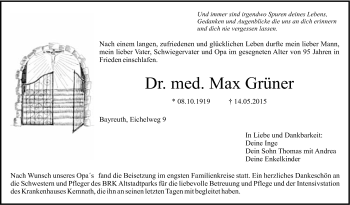 Anzeige von Max Grüner von Nordbayerischer Kurier