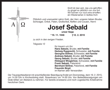 Anzeige von Josef Sebald von Nordbayerischer Kurier