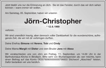 Anzeige von Jörn-Christopher  von Nordbayerischer Kurier