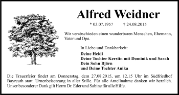 Anzeige von Alfred Weidner von Nordbayerischer Kurier