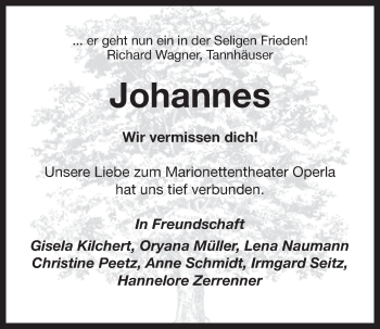 Anzeige von Johannes Ahner von Nordbayerischer Kurier