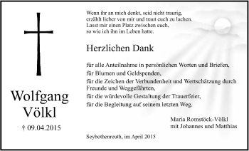 Anzeige von Wolfgang Völkl von Nordbayerischer Kurier