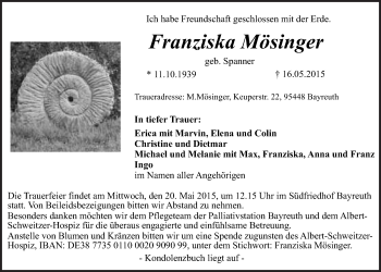 Anzeige von Franziska Mösinger von Nordbayerischer Kurier