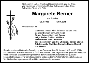 Anzeige von Margarete Berner von Nordbayerischer Kurier
