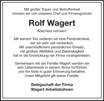Anzeige von Rolf Wagert von Nordbayerischer Kurier