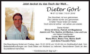 Anzeige von Dieter Görl von Nordbayerischer Kurier