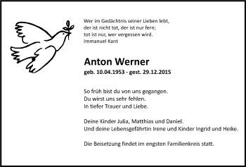 Anzeige von Anton Werner von Nordbayerischer Kurier