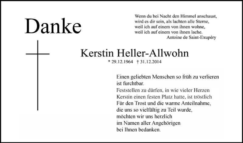  Traueranzeige für Kerstin Heller-Allwohn vom 31.01.2015 aus Nordbayerischer Kurier