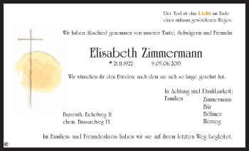 Anzeige von Elisabeth Zimmermann von Nordbayerischer Kurier
