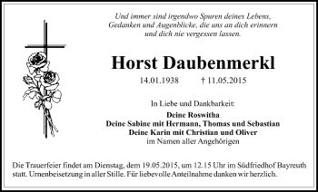 Anzeige von Horst Daubenmerkl von Nordbayerischer Kurier