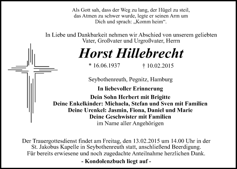  Traueranzeige für Horst Hillebrecht vom 12.02.2015 aus Nordbayerischer Kurier
