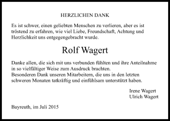 Anzeige von Rolf Wagert von Nordbayerischer Kurier