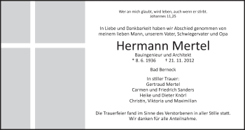 Anzeige von Hermann Mertel von Nordbayerischer Kurier