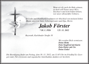 Anzeige von Jakob Förster von Nordbayerischer Kurier