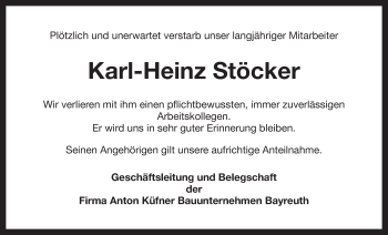 Anzeige von Karl-Heinz Stöcker von Nordbayerischer Kurier