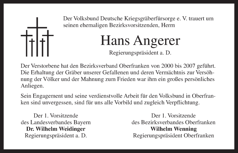  Traueranzeige für Hans Angerer vom 01.12.2012 aus Nordbayerischer Kurier