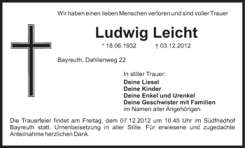 Anzeige von Ludwig Leicht von Nordbayerischer Kurier