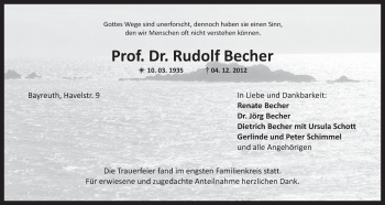 Anzeige von Rudolf Becher von Nordbayerischer Kurier