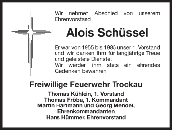 Anzeige von Alois Schüssel von Nordbayerischer Kurier