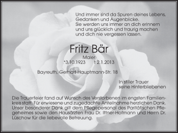 Anzeige von Fritz Bär von Nordbayerischer Kurier