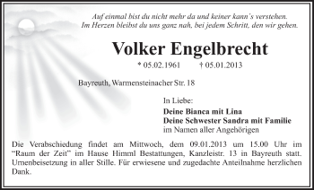 Anzeige von Volker Engelbrecht von Nordbayerischer Kurier
