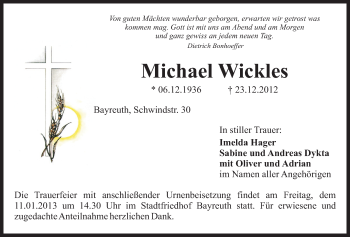 Anzeige von Michael Wickles von Nordbayerischer Kurier