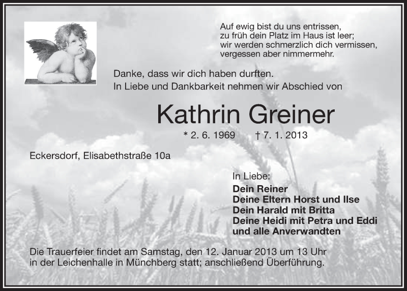  Traueranzeige für Kathrin Greiner vom 10.01.2013 aus Nordbayerischer Kurier