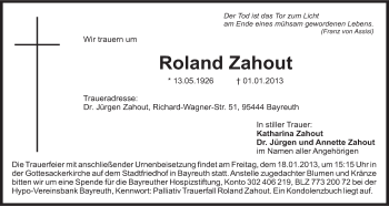Anzeige von Roland Zahout von Nordbayerischer Kurier