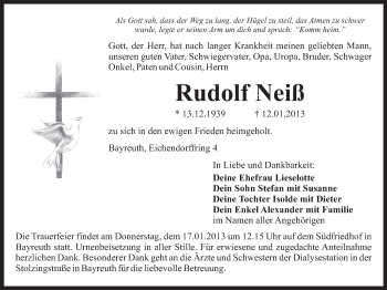 Anzeige von Rudolf Neiß von Nordbayerischer Kurier