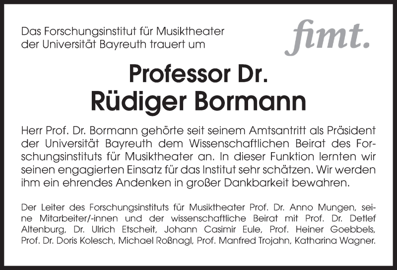 Traueranzeige für Rüdiger Bormann vom 17.01.2013 aus Nordbayerischer Kurier