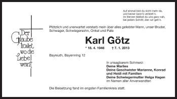 Anzeige von Karl Götz von Nordbayerischer Kurier