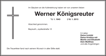 Anzeige von Werner Königsreuter von Nordbayerischer Kurier