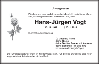 Anzeige von Hans-Jürgen Vogt von Nordbayerischer Kurier