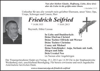 Anzeige von Friedrich Seifried von Nordbayerischer Kurier