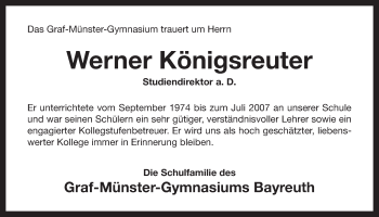 Anzeige von Werner Königsreuter von Nordbayerischer Kurier