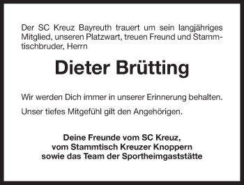 Anzeige von Dieter Brütting von Nordbayerischer Kurier