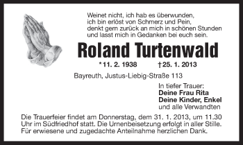 Anzeige von Roland Turtenwald von Nordbayerischer Kurier