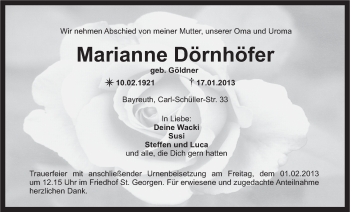 Anzeige von Marianne Dörnhöfer von Nordbayerischer Kurier