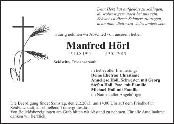 Anzeige von Manfred Hörl von Nordbayerischer Kurier