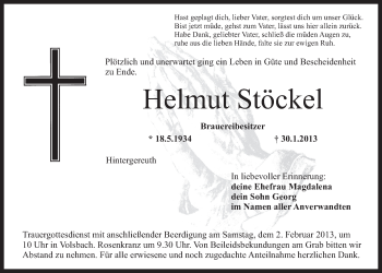 Anzeige von Helmut Stöckel von Nordbayerischer Kurier