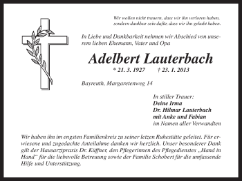 Anzeige von Adelbert Lauterbach von Nordbayerischer Kurier