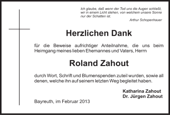 Anzeige von Roland Zahout von Nordbayerischer Kurier