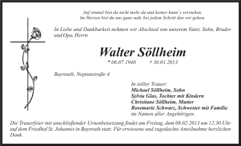 Anzeige von Walter Söllheim von Nordbayerischer Kurier