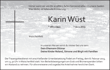 Anzeige von Karin Wüst von Nordbayerischer Kurier