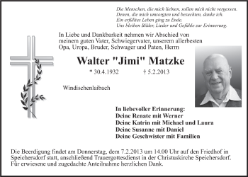 Anzeige von Walter Matzke von Nordbayerischer Kurier