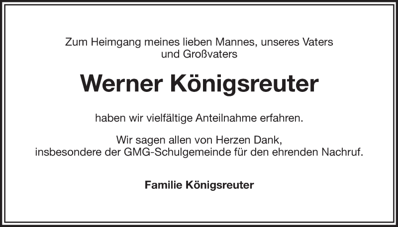  Traueranzeige für Werner Königsreuter vom 09.02.2013 aus Nordbayerischer Kurier