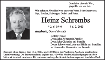 Anzeige von Heinz Schrembs von Nordbayerischer Kurier